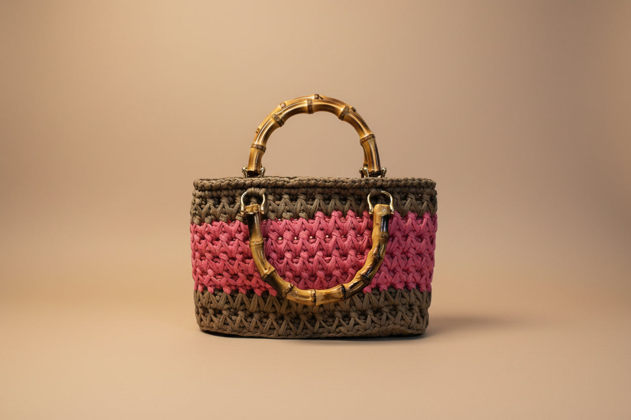 Medium-Small Pink and Brown Crochet Bag