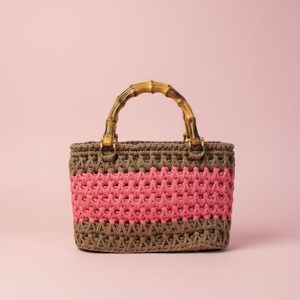 Medium-Small Pink and Brown Crochet Bag