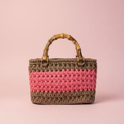 Medium-Small Pink and Brown Crochet Bag